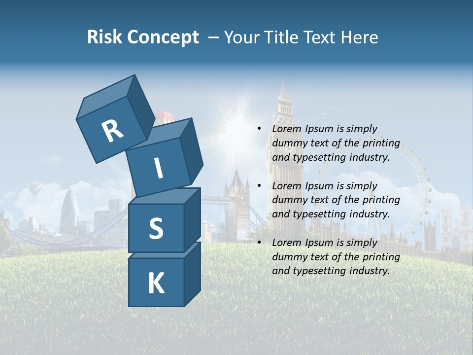 A Picture Of A City With A Hot Air Balloon In The Sky PowerPoint Template