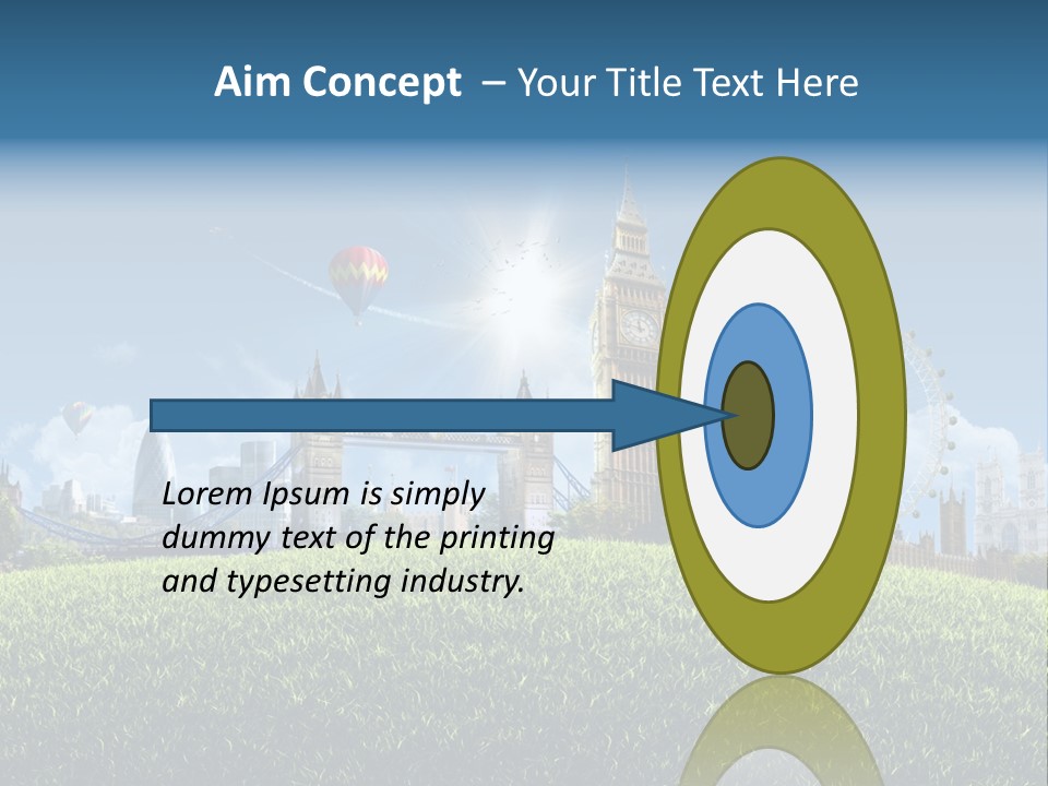 A Picture Of A City With A Hot Air Balloon In The Sky PowerPoint Template