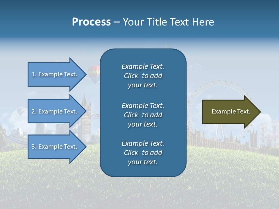 A Picture Of A City With A Hot Air Balloon In The Sky PowerPoint Template