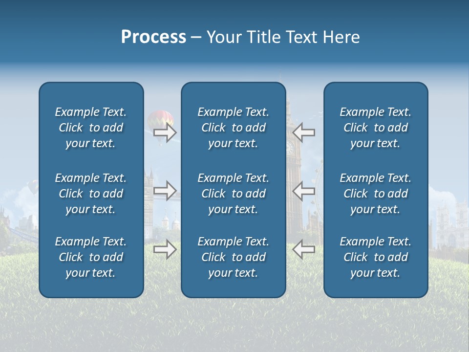 A Picture Of A City With A Hot Air Balloon In The Sky PowerPoint Template
