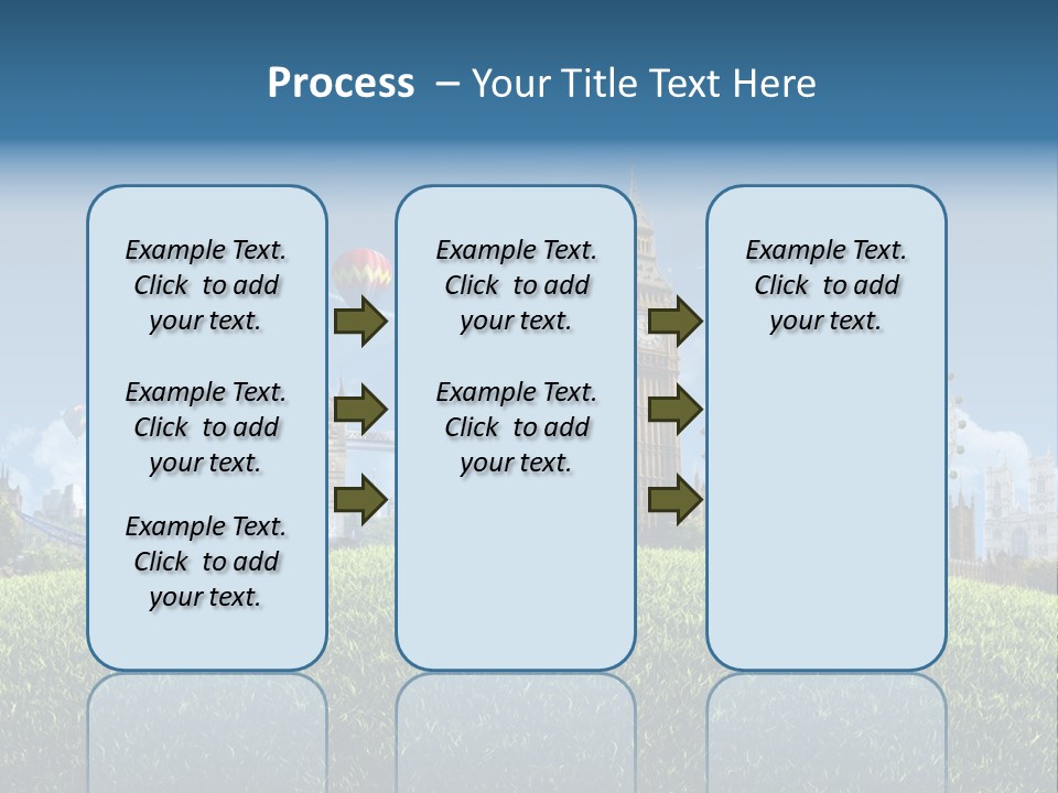 A Picture Of A City With A Hot Air Balloon In The Sky PowerPoint Template