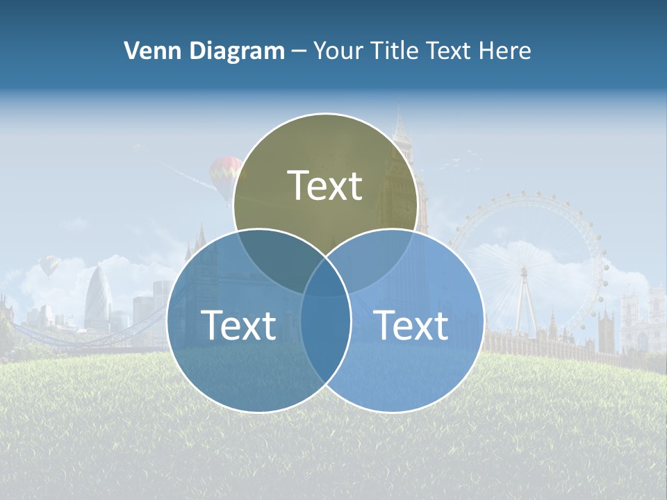 A Picture Of A City With A Hot Air Balloon In The Sky PowerPoint Template