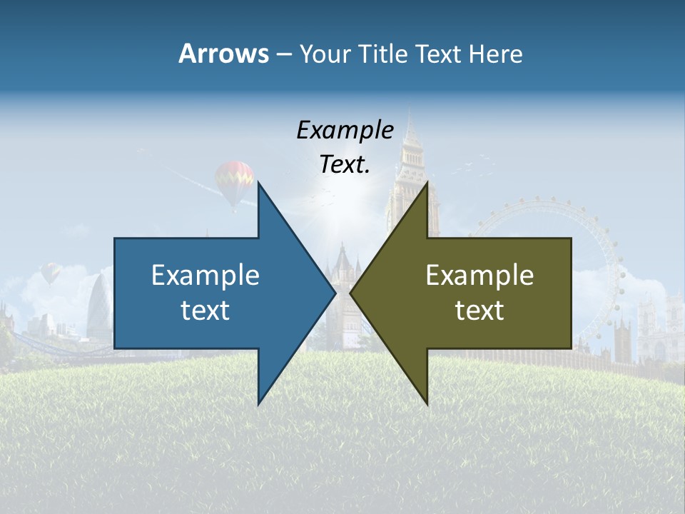 A Picture Of A City With A Hot Air Balloon In The Sky PowerPoint Template