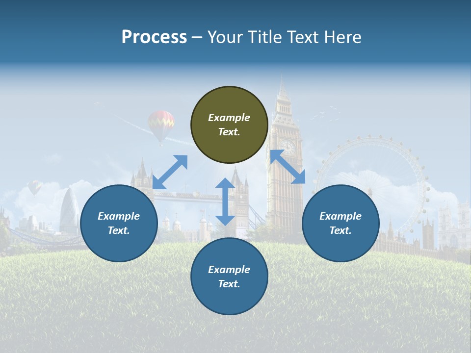 A Picture Of A City With A Hot Air Balloon In The Sky PowerPoint Template