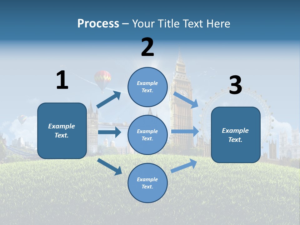 A Picture Of A City With A Hot Air Balloon In The Sky PowerPoint Template