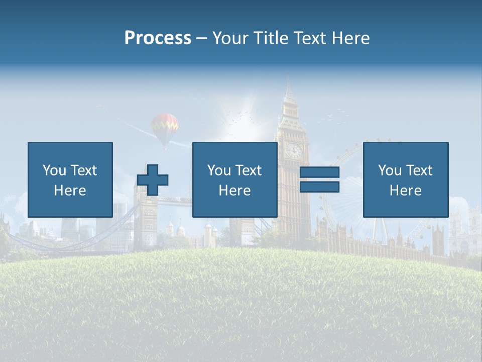A Picture Of A City With A Hot Air Balloon In The Sky PowerPoint Template