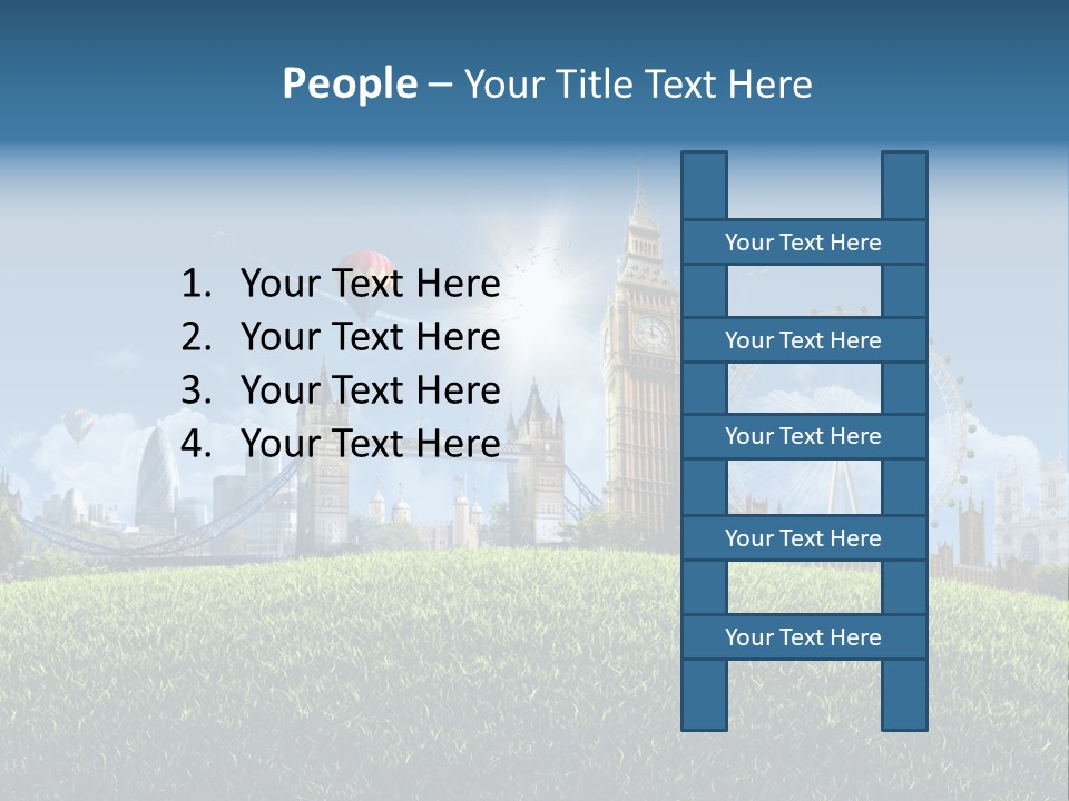 A Picture Of A City With A Hot Air Balloon In The Sky PowerPoint Template