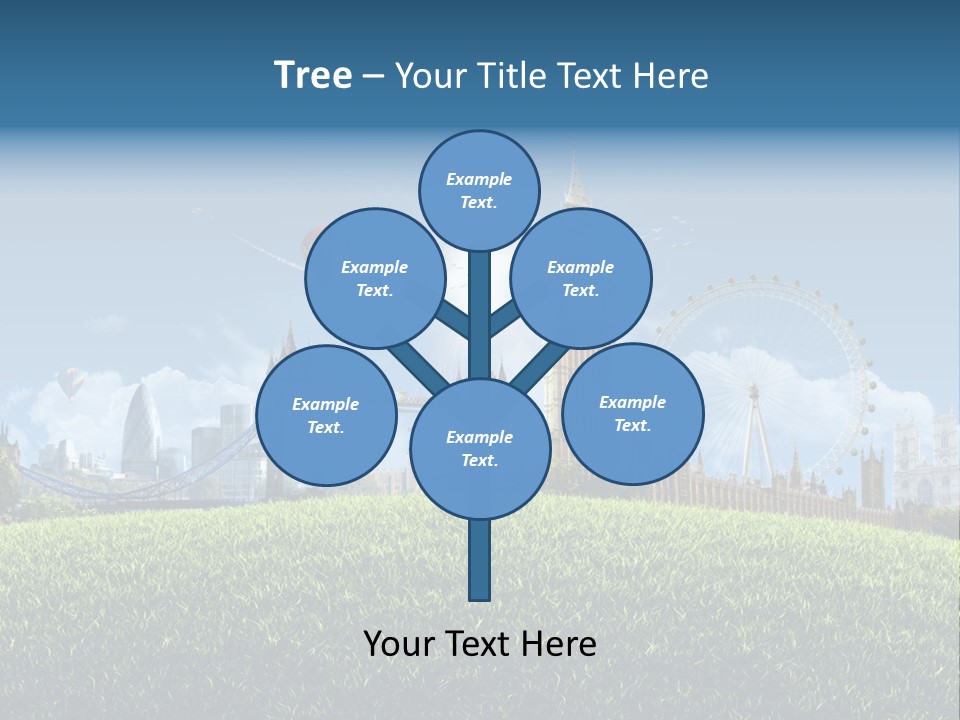 A Picture Of A City With A Hot Air Balloon In The Sky PowerPoint Template