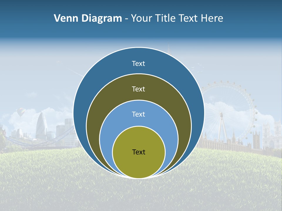 A Picture Of A City With A Hot Air Balloon In The Sky PowerPoint Template