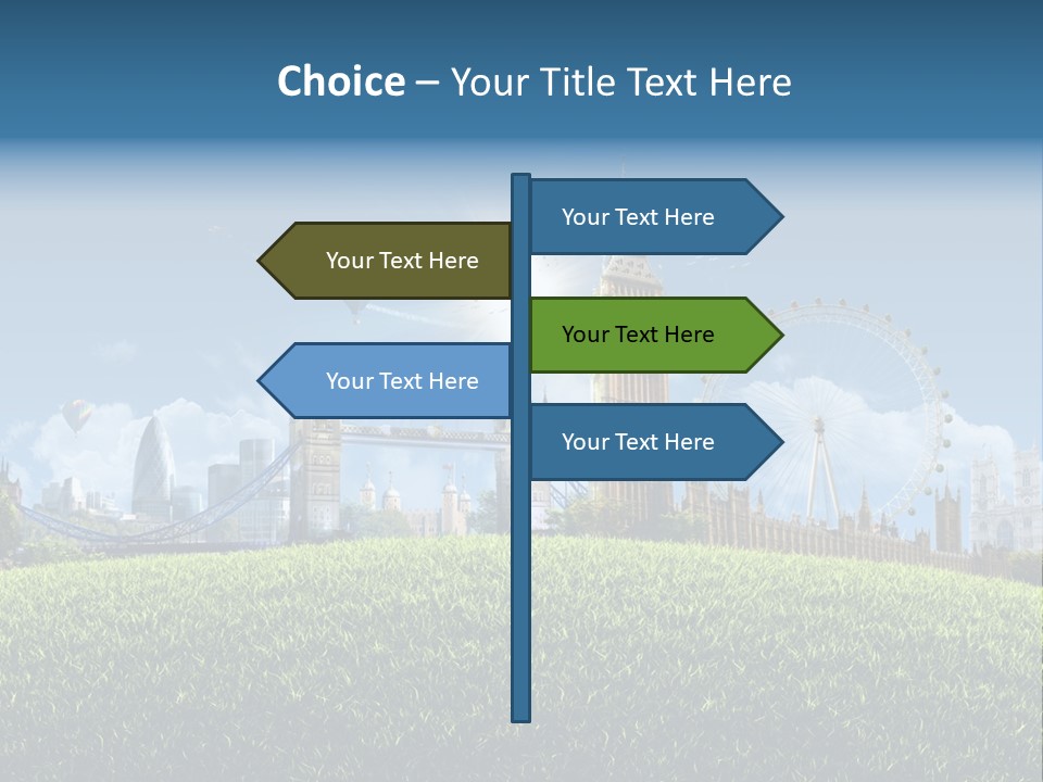 A Picture Of A City With A Hot Air Balloon In The Sky PowerPoint Template