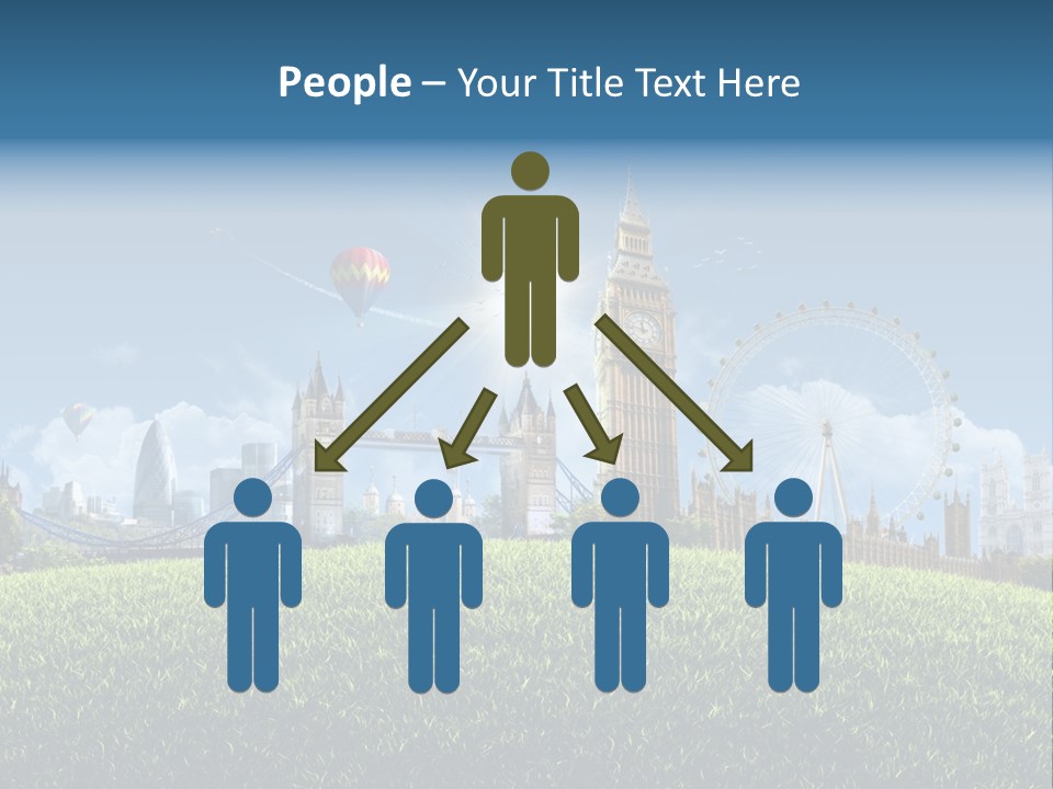 A Picture Of A City With A Hot Air Balloon In The Sky PowerPoint Template