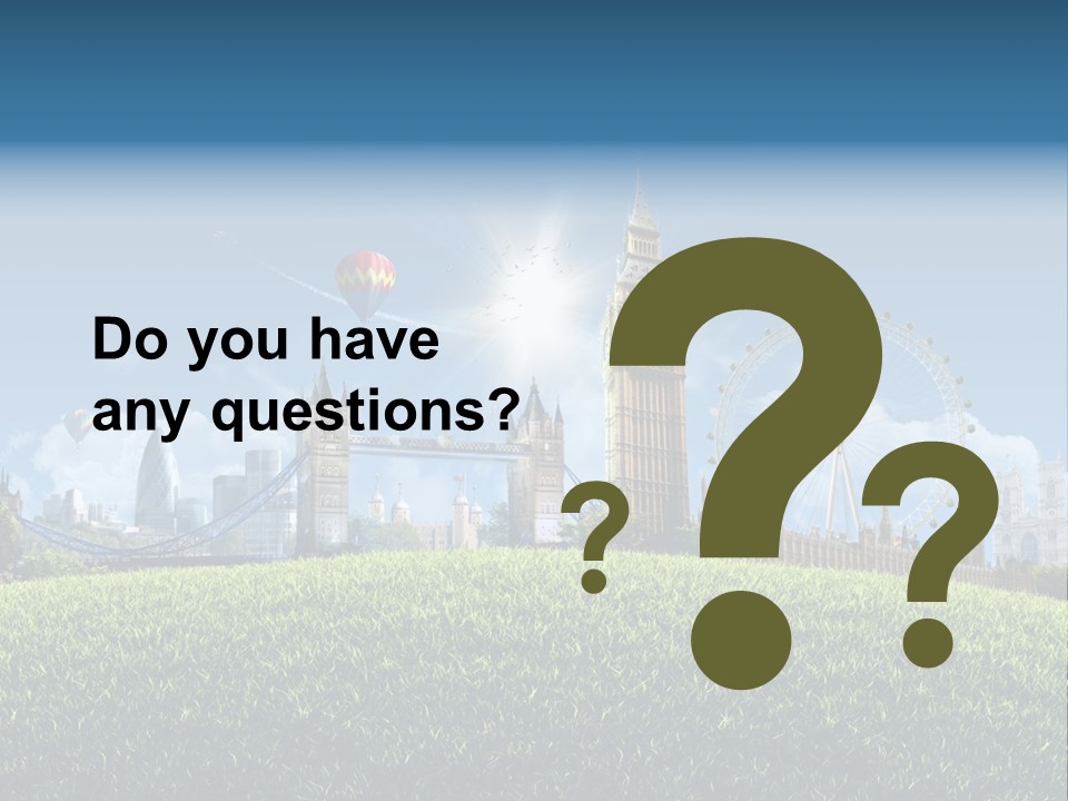 A Picture Of A City With A Hot Air Balloon In The Sky PowerPoint Template