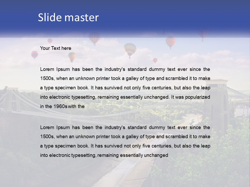 A Bridge With Hot Air Balloons Flying Over It PowerPoint Template