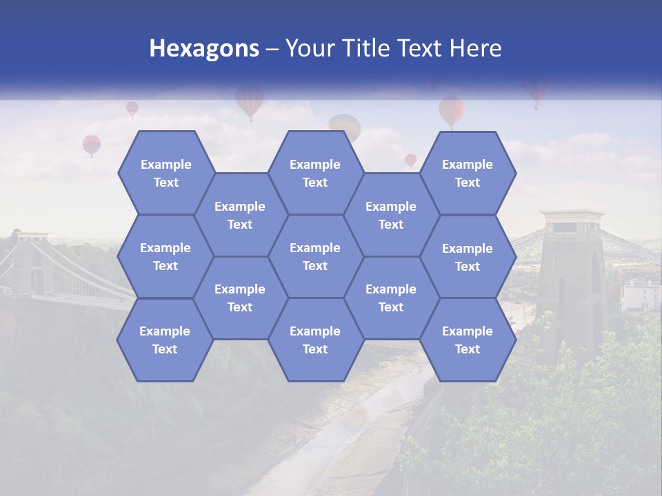 A Bridge With Hot Air Balloons Flying Over It PowerPoint Template