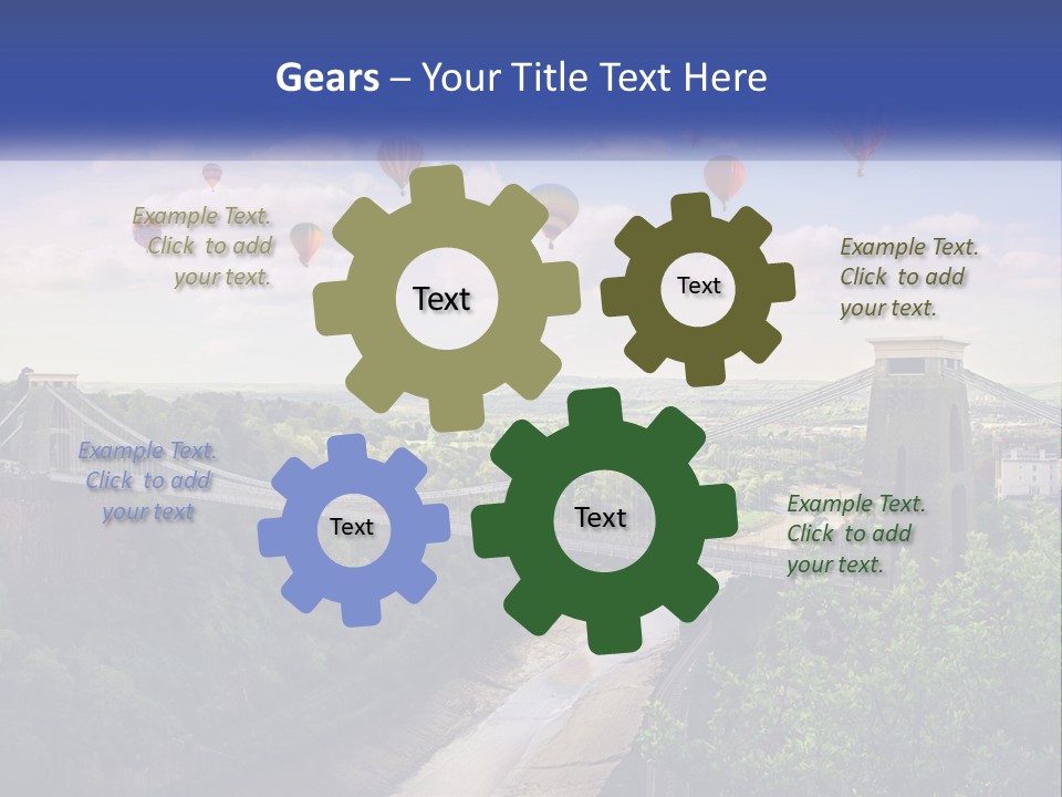 A Bridge With Hot Air Balloons Flying Over It PowerPoint Template