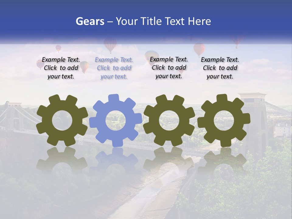 A Bridge With Hot Air Balloons Flying Over It PowerPoint Template