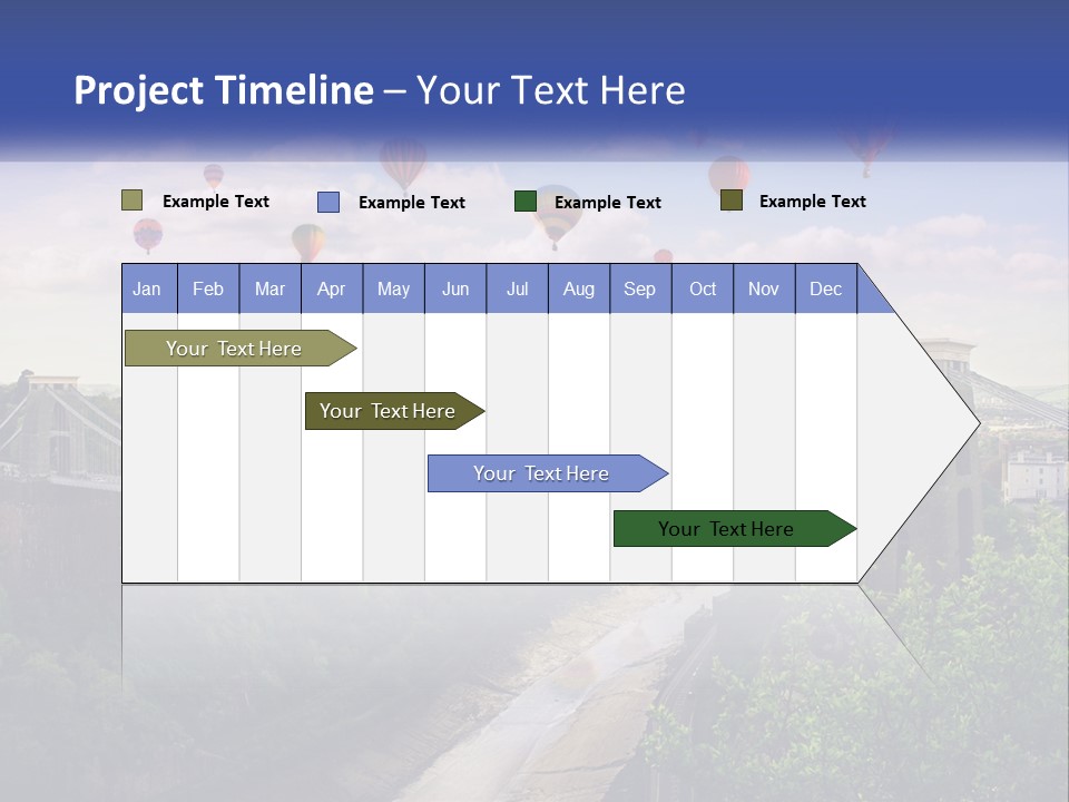 A Bridge With Hot Air Balloons Flying Over It PowerPoint Template