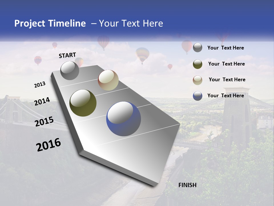 A Bridge With Hot Air Balloons Flying Over It PowerPoint Template