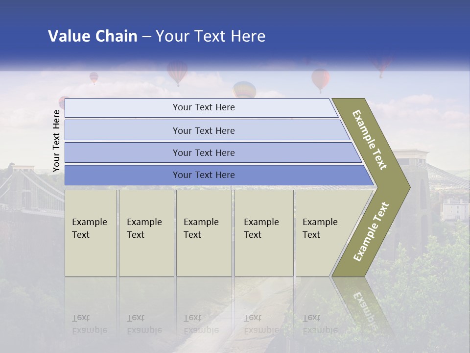A Bridge With Hot Air Balloons Flying Over It PowerPoint Template