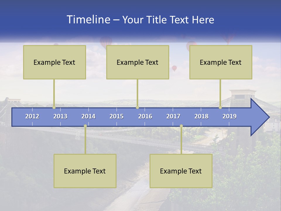 A Bridge With Hot Air Balloons Flying Over It PowerPoint Template