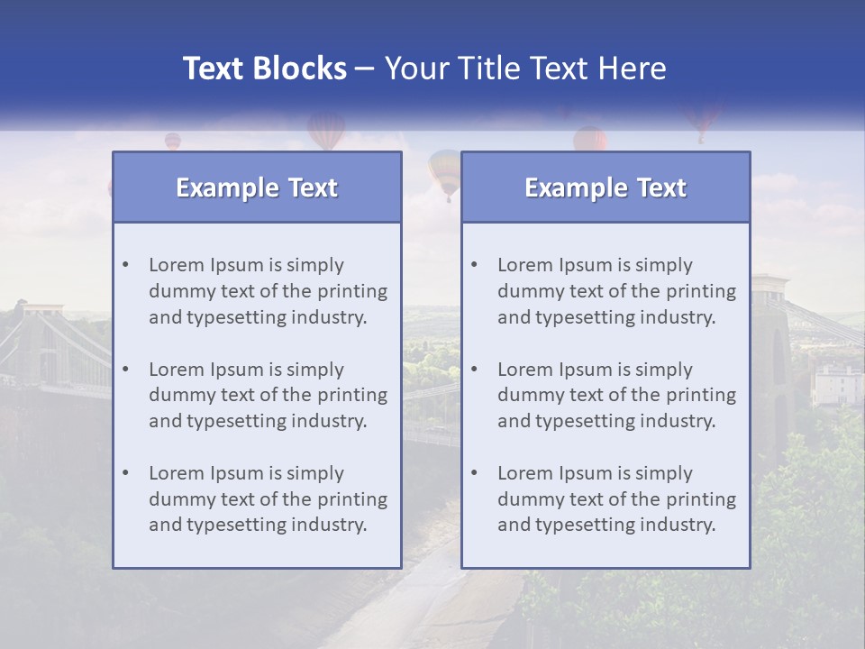 A Bridge With Hot Air Balloons Flying Over It PowerPoint Template