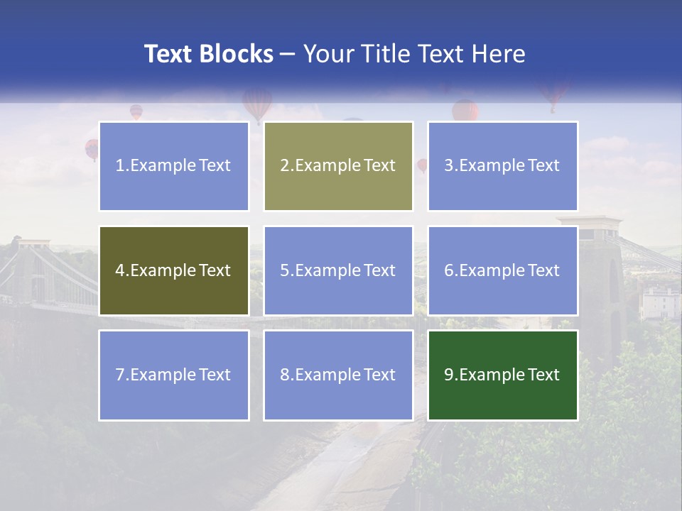 A Bridge With Hot Air Balloons Flying Over It PowerPoint Template