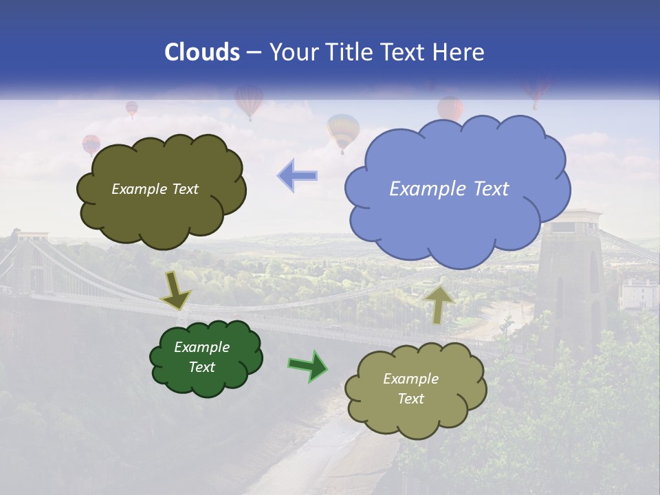 A Bridge With Hot Air Balloons Flying Over It PowerPoint Template