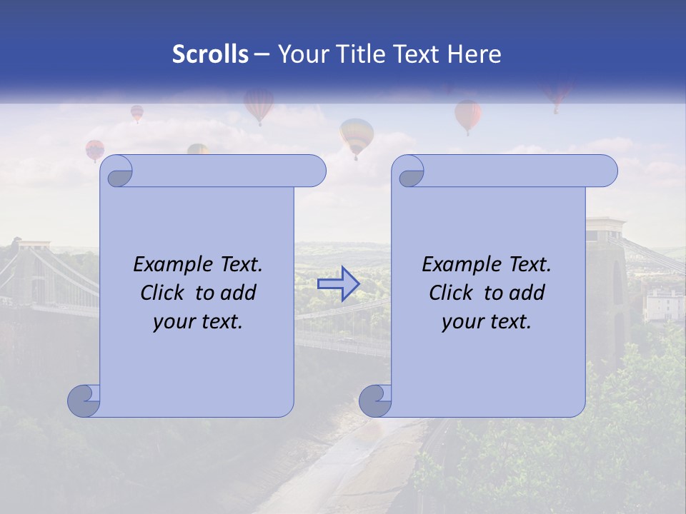 A Bridge With Hot Air Balloons Flying Over It PowerPoint Template