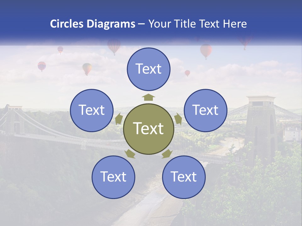 A Bridge With Hot Air Balloons Flying Over It PowerPoint Template