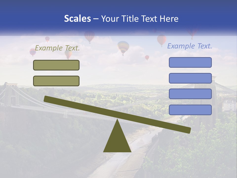 A Bridge With Hot Air Balloons Flying Over It PowerPoint Template