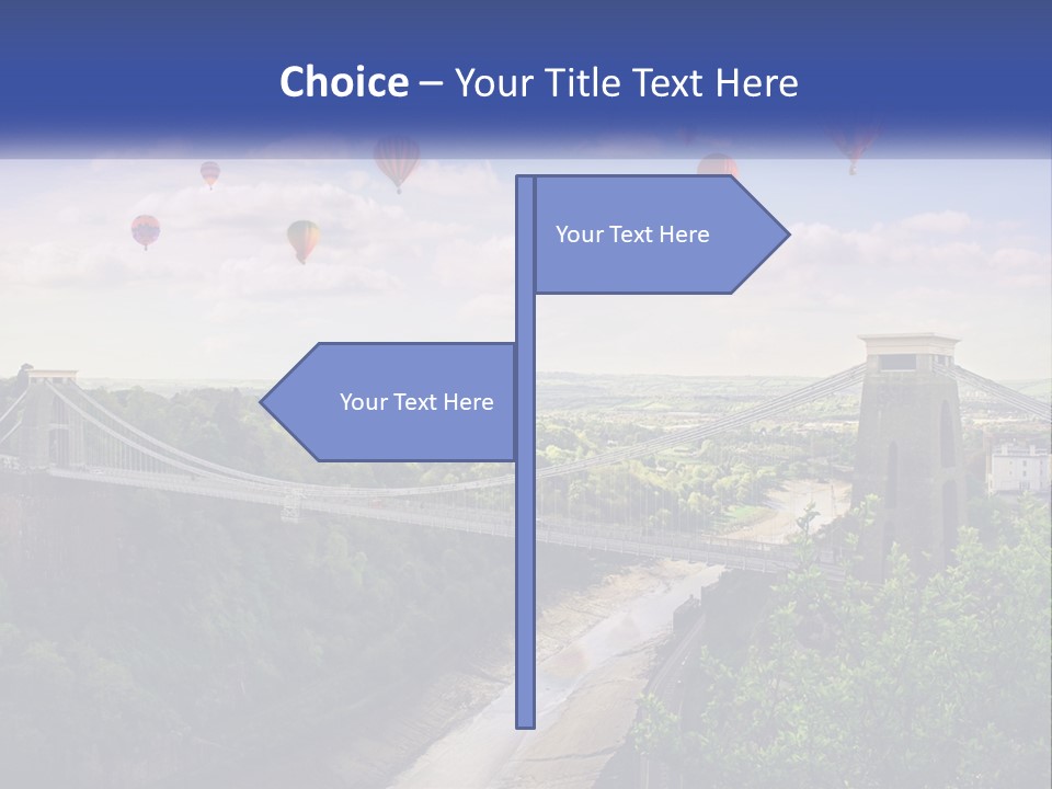A Bridge With Hot Air Balloons Flying Over It PowerPoint Template