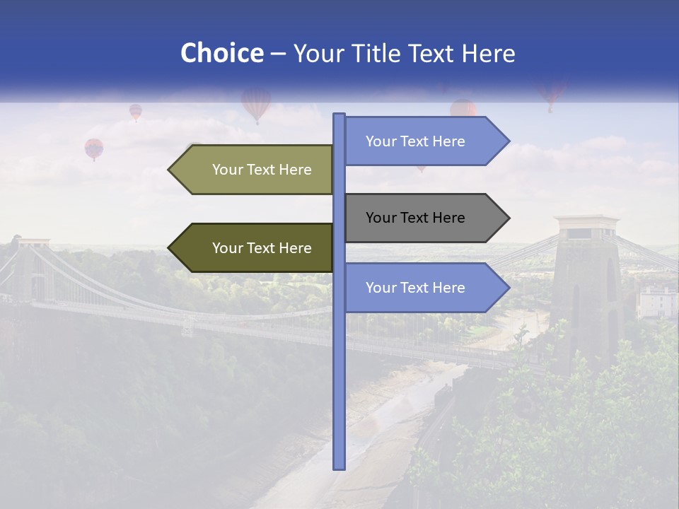 A Bridge With Hot Air Balloons Flying Over It PowerPoint Template