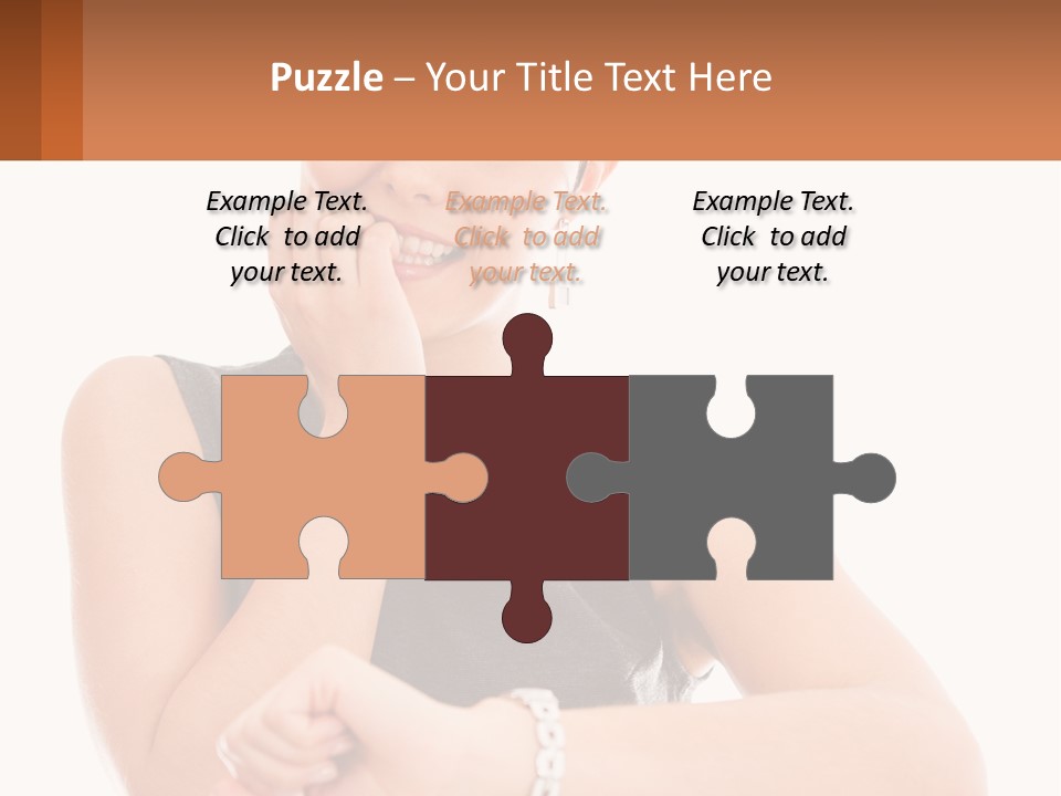 A Woman Is Smiling While Holding Her Hand To Her Face PowerPoint Template