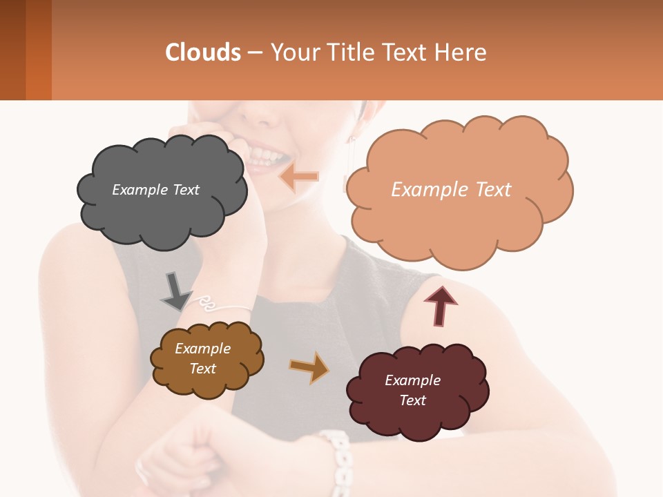 A Woman Is Smiling While Holding Her Hand To Her Face PowerPoint Template