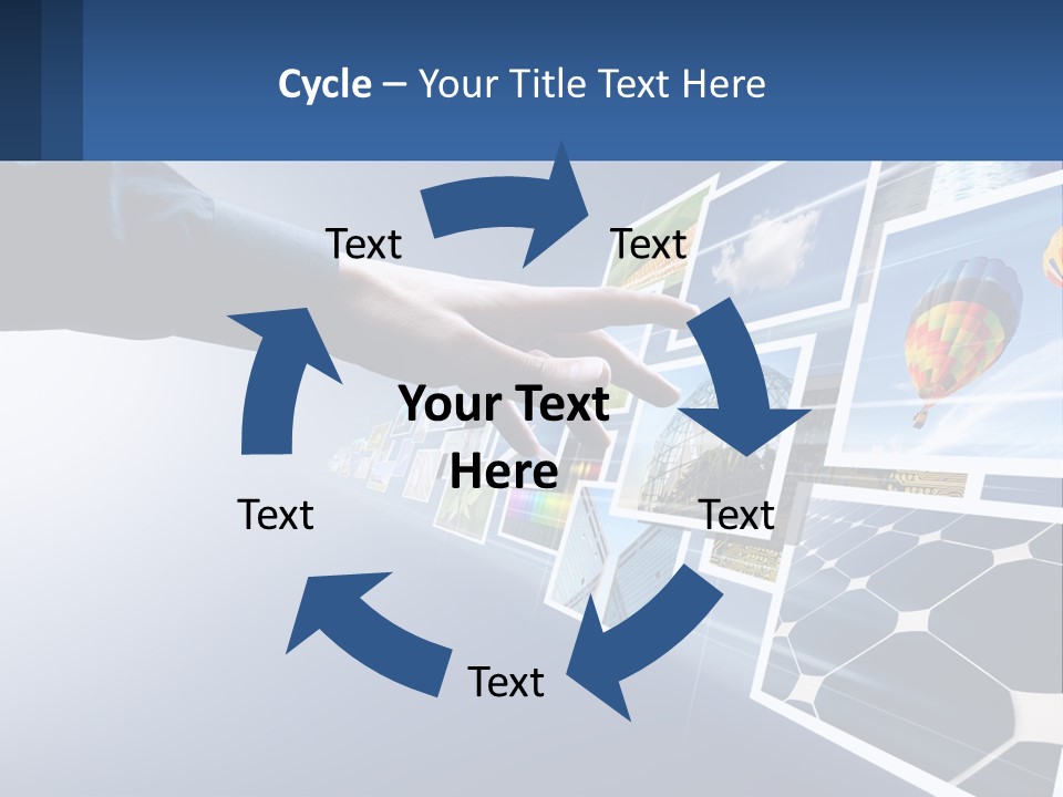 A Person Touching A Screen With Many Pictures On It PowerPoint Template