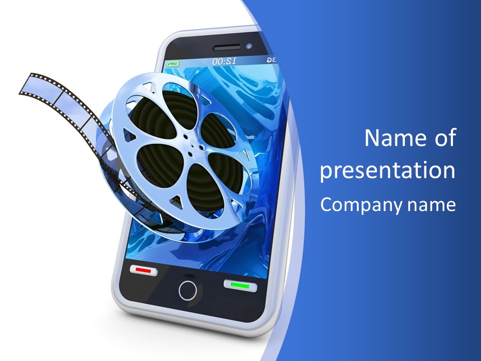 A Cell Phone With A Movie Reel On Top Of It PowerPoint Template