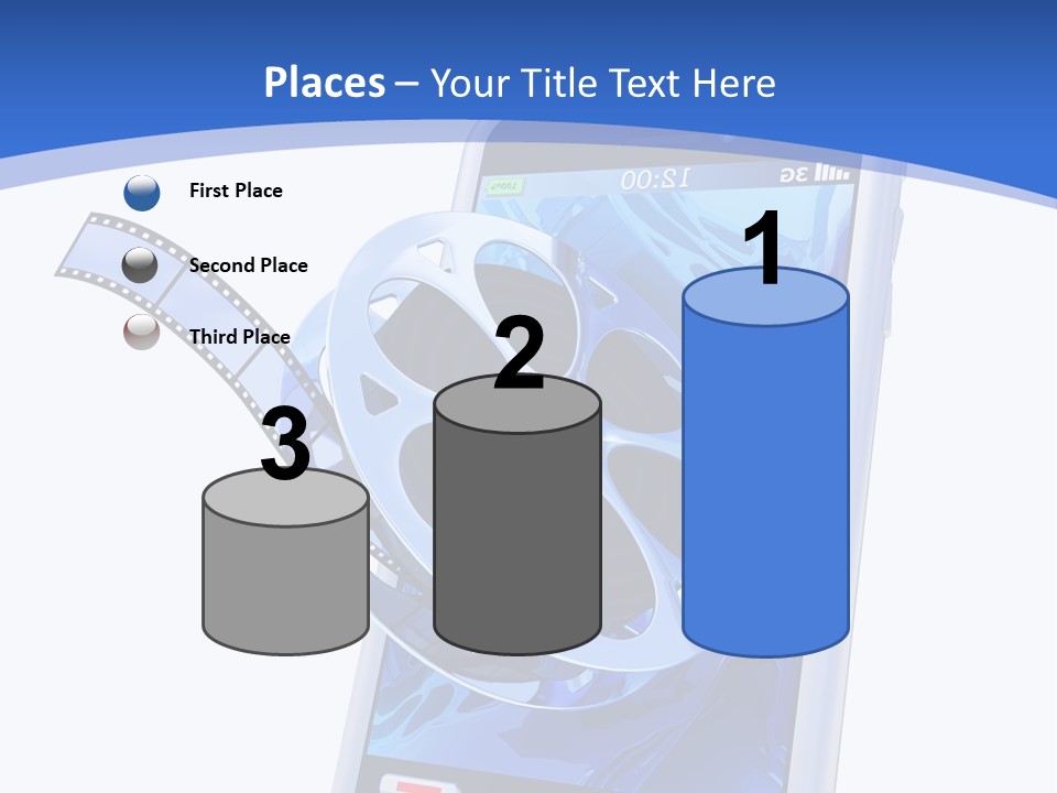 A Cell Phone With A Movie Reel On Top Of It PowerPoint Template