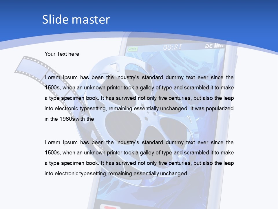 A Cell Phone With A Movie Reel On Top Of It PowerPoint Template