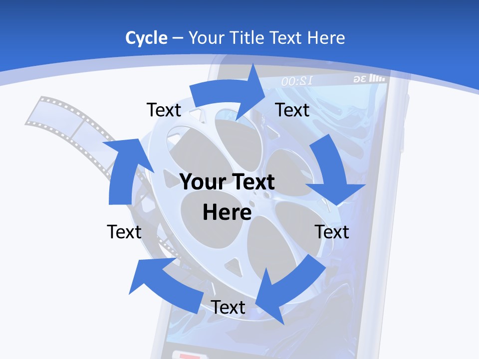 A Cell Phone With A Movie Reel On Top Of It PowerPoint Template