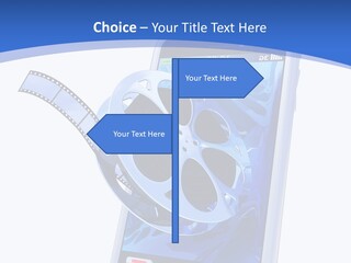 A Cell Phone With A Movie Reel On Top Of It PowerPoint Template