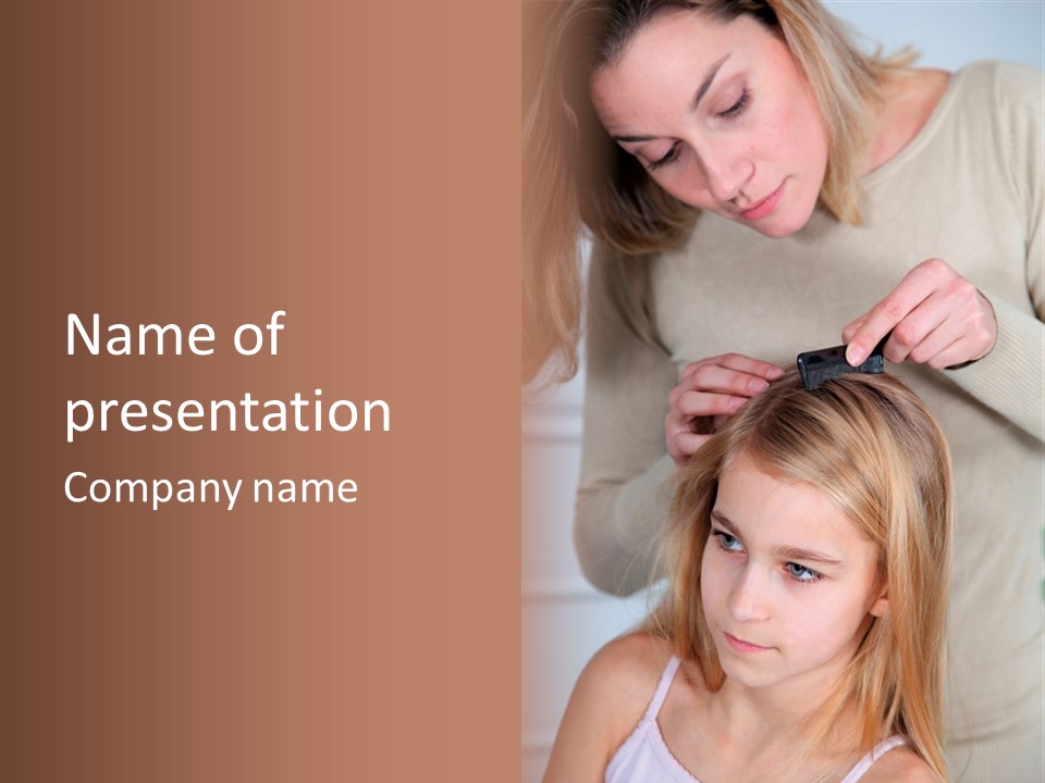 A Woman Cutting A Little Girl's Hair With Scissors PowerPoint Template