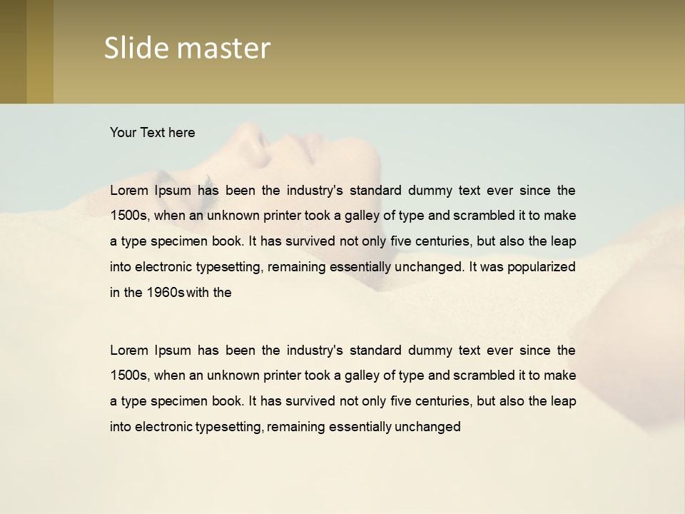 A Woman Laying In The Sand With Her Eyes Closed PowerPoint Template