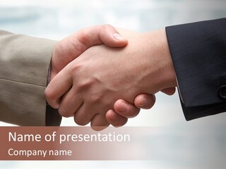 Two People Shaking Hands In Front Of A White Background PowerPoint Template