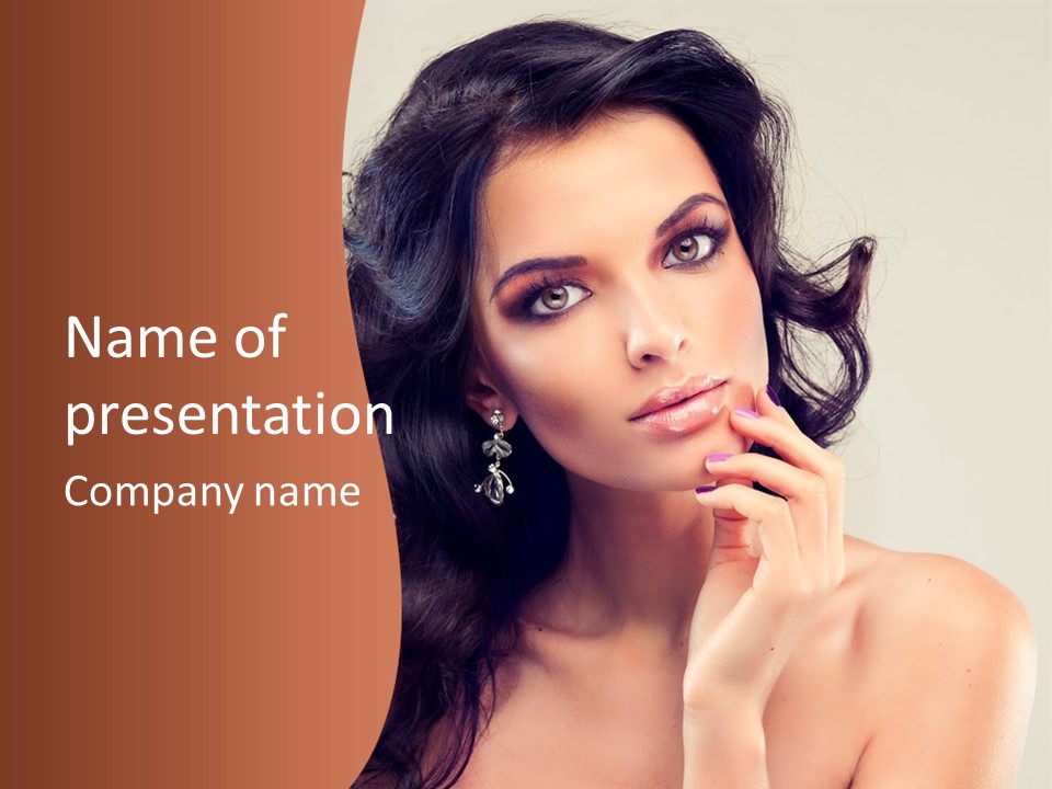 A Beautiful Woman With Long Hair Posing For A Picture PowerPoint Template