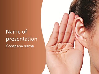 A Woman Holding Her Ear Up To Her Ear PowerPoint Template