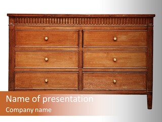 A Wooden Dresser With Many Drawers And Knobs PowerPoint Template
