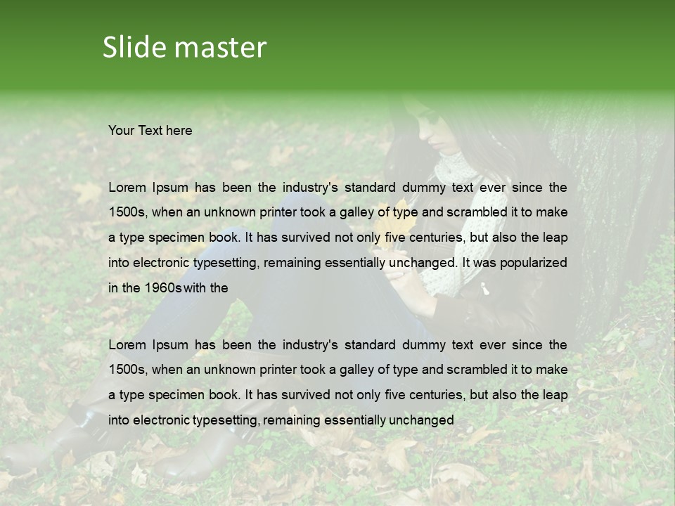 A Woman Sitting Under A Tree Holding A Leaf PowerPoint Template