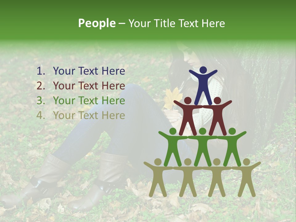 A Woman Sitting Under A Tree Holding A Leaf PowerPoint Template