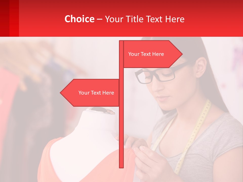 A Woman Looking At A Dress On A Mannequin PowerPoint Template