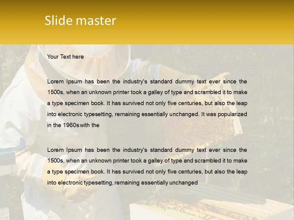 A Man In A Bee Suit Holding A Beehive PowerPoint Template